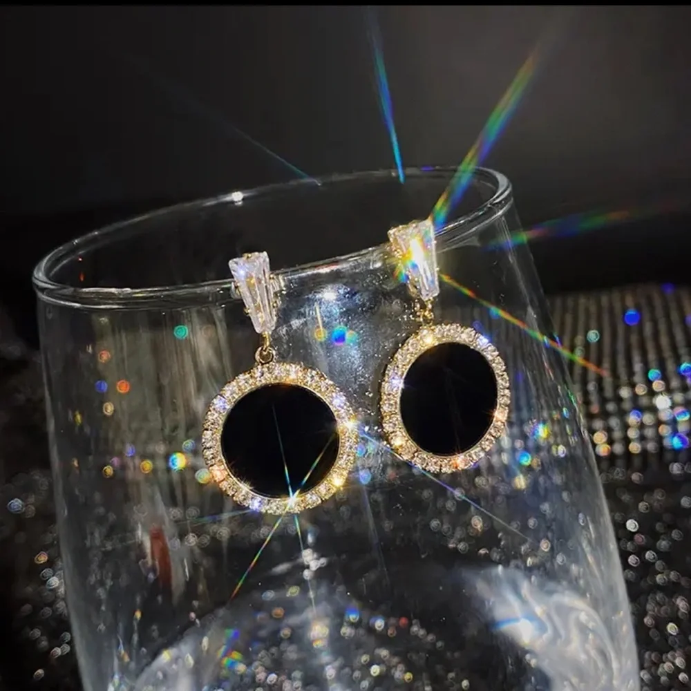Gold Filled Black Circle CZ Earrings